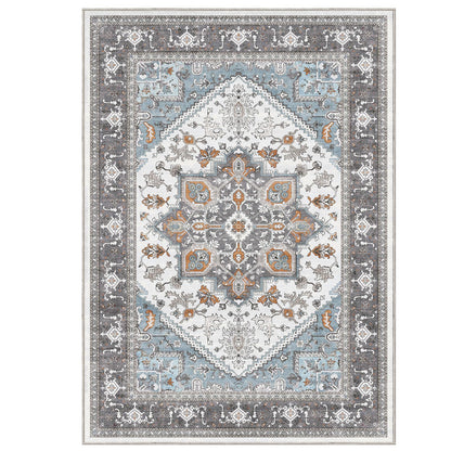 OPPODREAM Soft Area Rugs 5x7, 5x7 Washable Rug with Non Slip Backing, 5 x 7 Faux Cashmere Low-Pile Carpet, Grey & Teal & Yellow