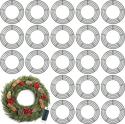 Fovths 24 Pack Christmas Wire Wreath Ring 12 Inches Metal Wire Wreath Frame with Floral Wires Green DIY Floral Crafts for Xmas Halloween New Year Holiday Valentines Day Decor