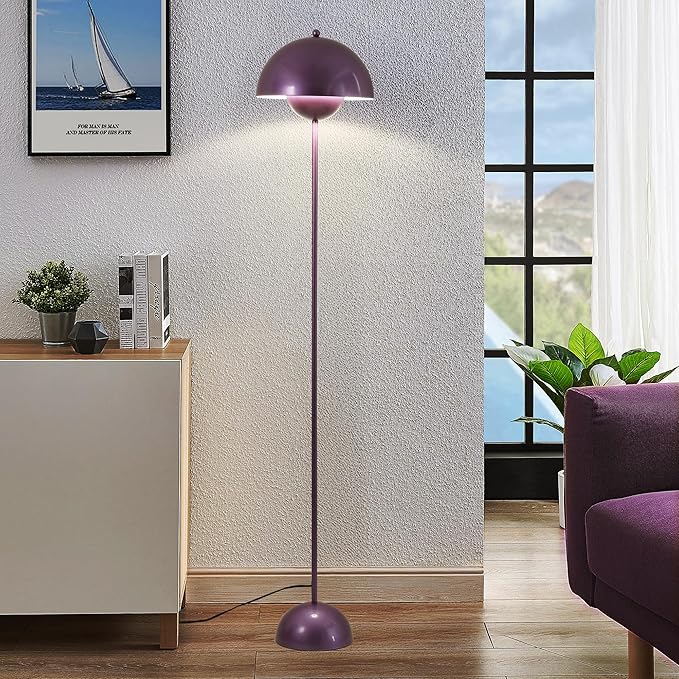 SUNLLOK Flower Pot Floor Lamp for Living Room, Metal Dome Lampshade Standing Floor Lamp with Foot Switch, Modern Reading Floor Light Fixture for Kitchen Island, Bedroom, Restaurant (Purple)