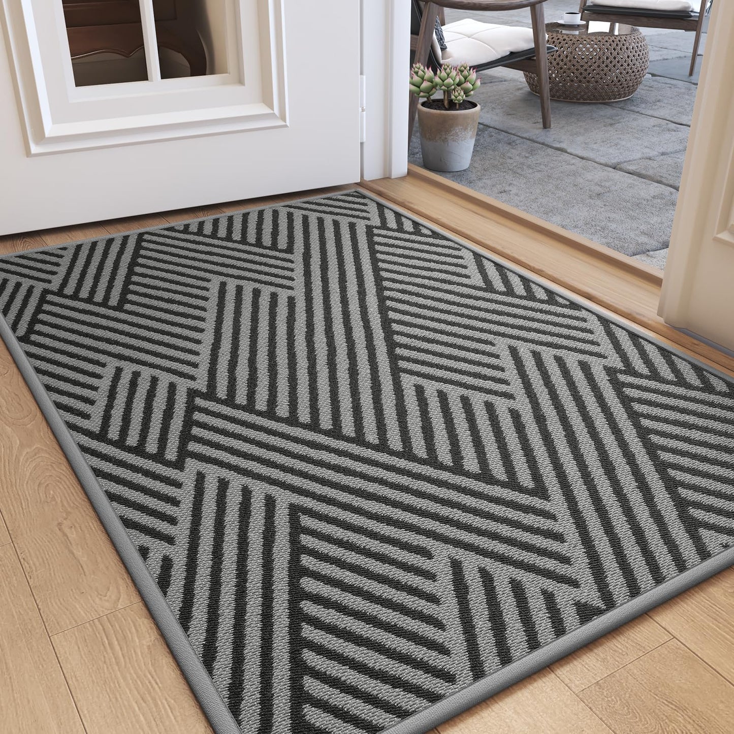 QiCaiJia Door Mat Indoor Outside Entrance 31"x47", Low-Profile Non Slip Outdoor Inside Doormat Entryway Mat, Dirt Resistant Absorbent Front Porch Welcome Entry Mats, Washable Easy Clean, Grey