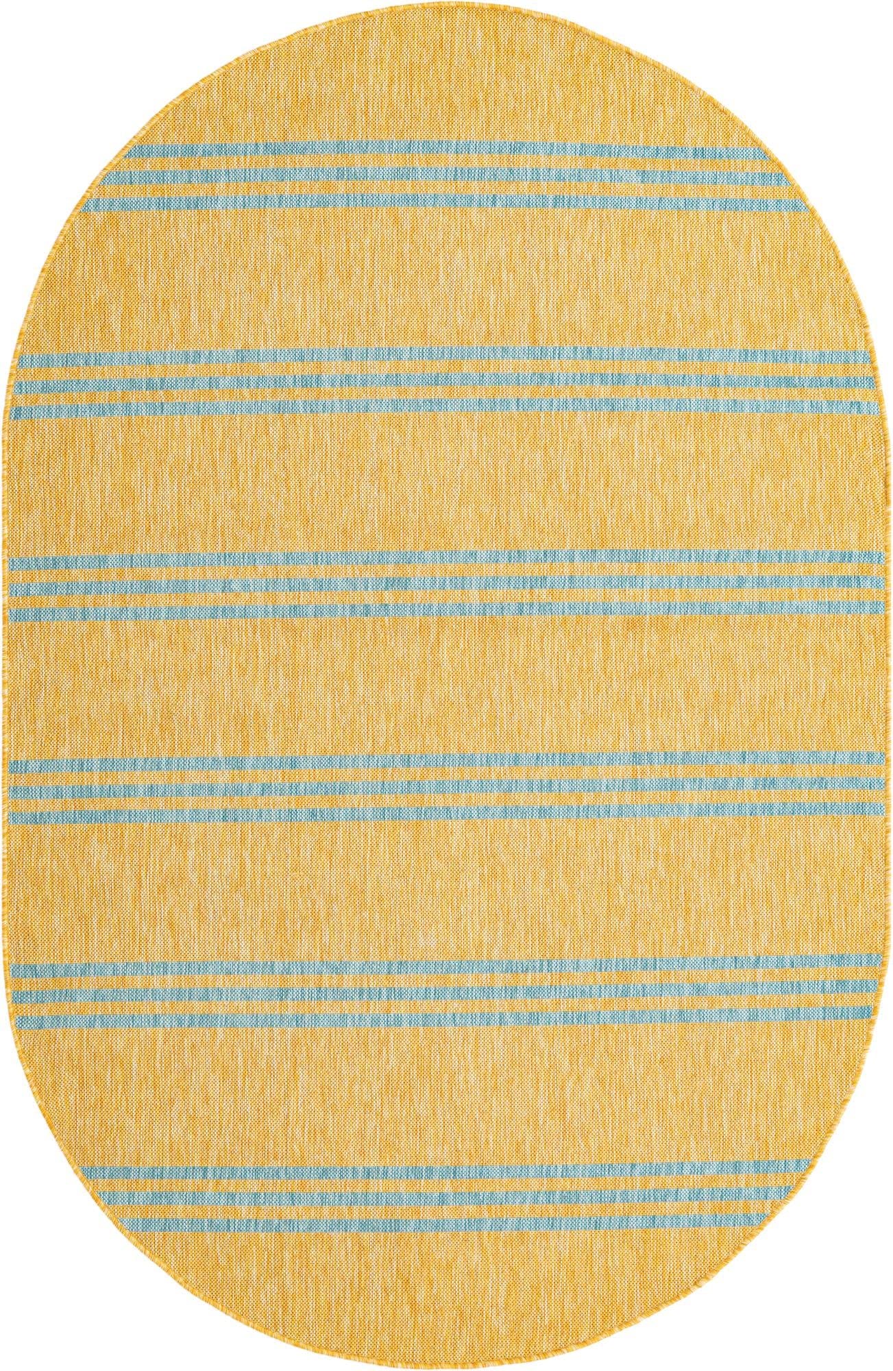 Unique Loom Outdoor Collection Area Rug - Anguilla (5' 3" x 8' Oval, Yellow and Aqua/Light Blue)