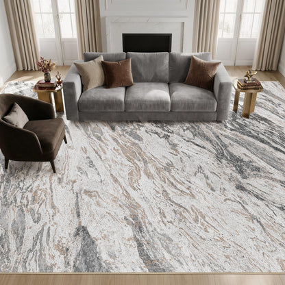 Micgeek Area Rugs for Living Room: 9X12 Abstract Washable Rug Modern Neutral Large Soft Stain Resistant Non-Slip for Bedroom Dining Room Indoor Home Office Carpet - Taupe