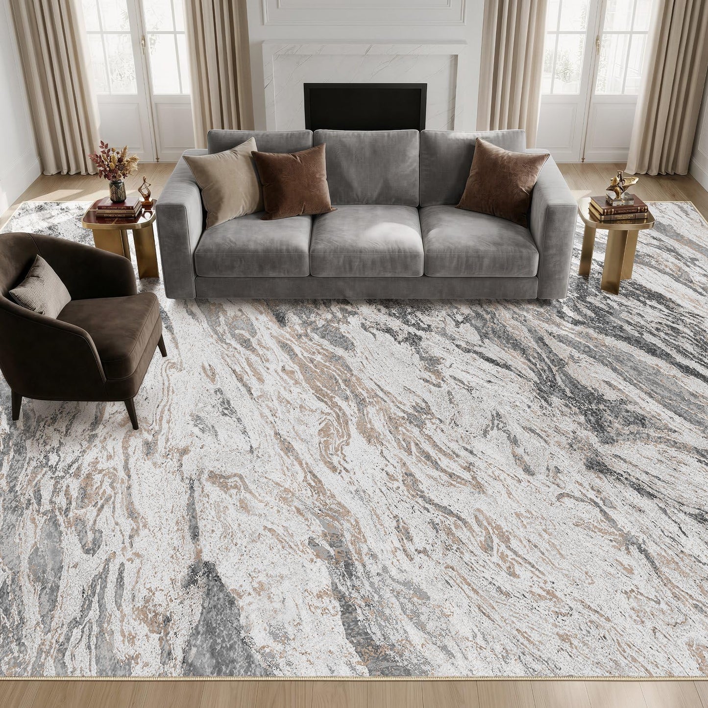 Micgeek Area Rugs for Living Room: 5X7 Abstract Washable Rug Modern Neutral Large Soft Stain Resistant Non-Slip for Bedroom Dining Room Indoor Home Office Carpet - Taupe