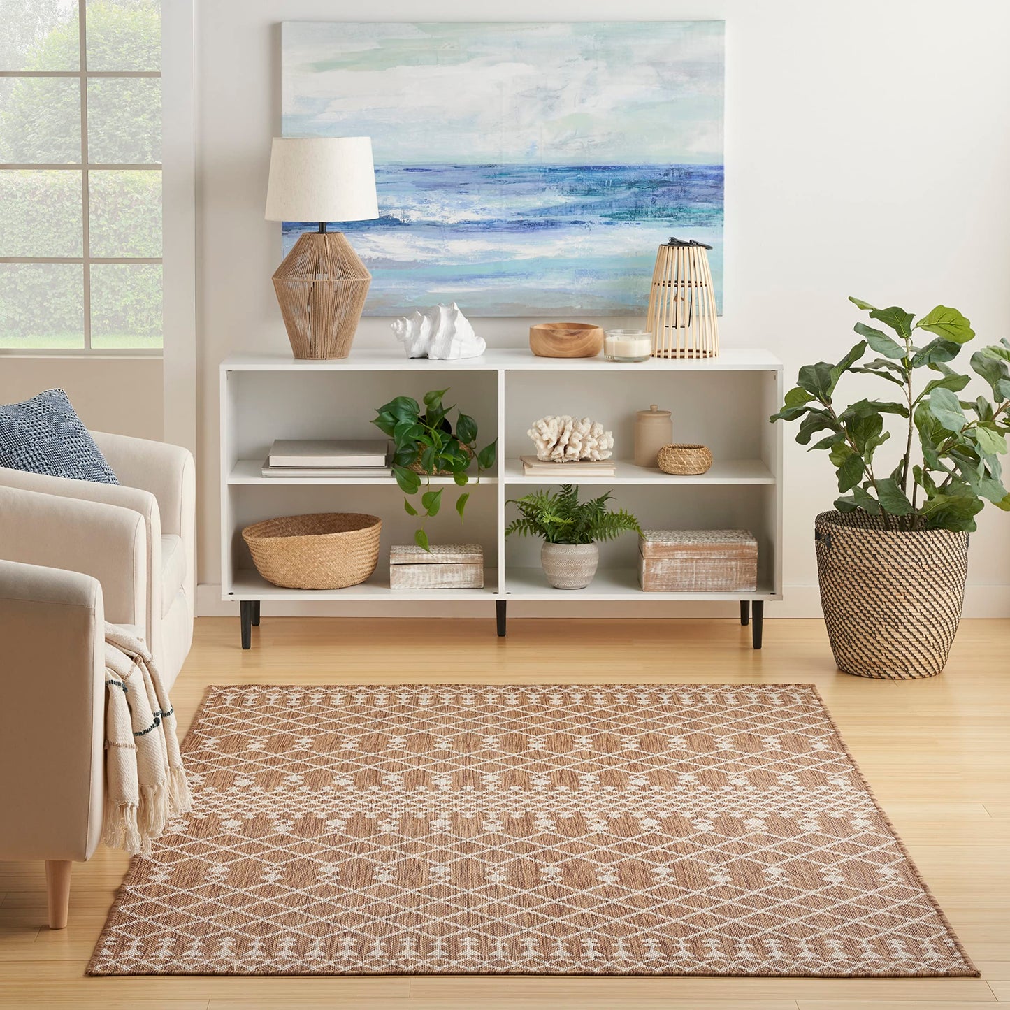 Nourison Home Positano Jute 5' x 7' Area Rug - Easy Clean, Non Shedding, Bed Room, Living Room, Dining Room, Kitchen (5' x 7')