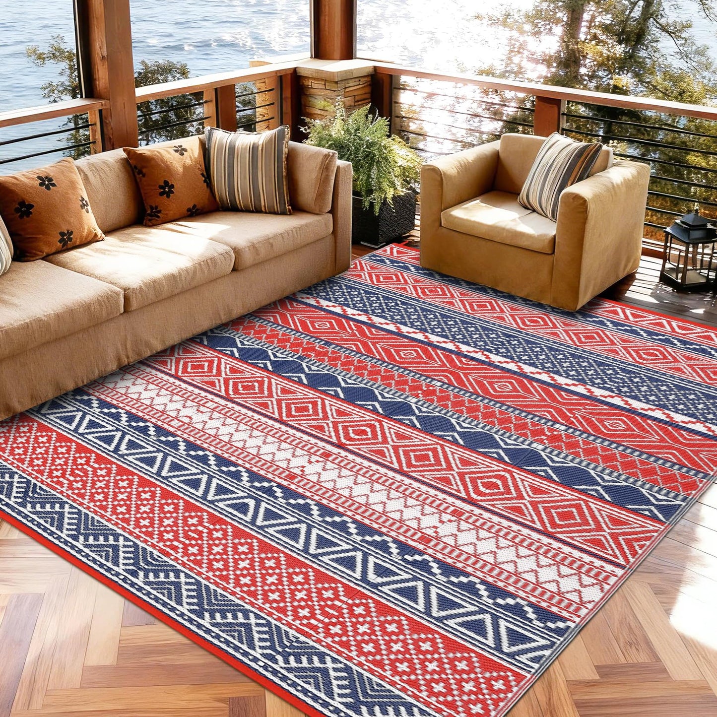 Garvee Outdoor Rug,Outdoor Plastic Straw Rug,Outdoor Rugs 8x10 for Patios Clearance Waterproof Patio Rug, Camping Rugs for Outside Rv,Grey Recyclable Woven Rugs for Yard, Deck