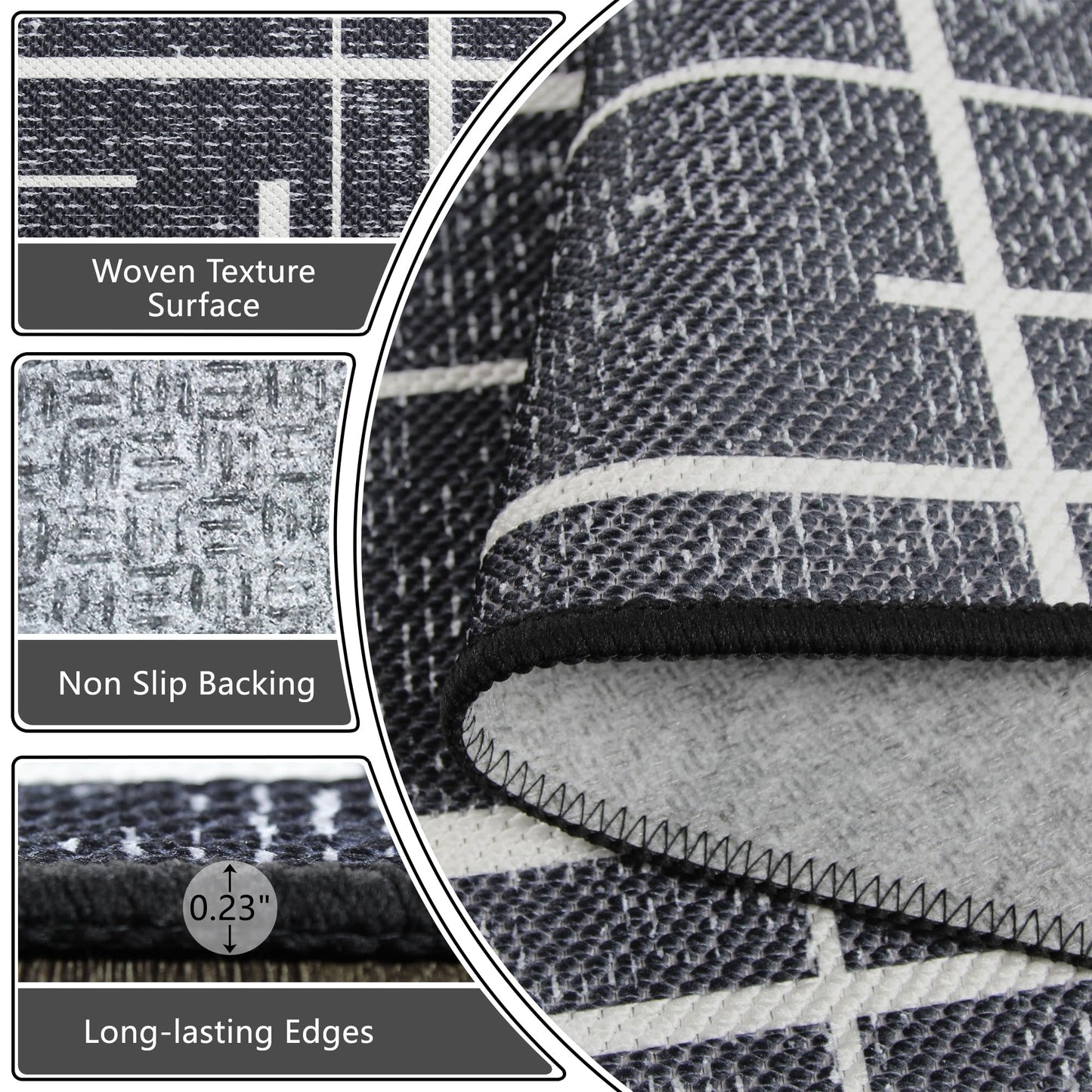 TTelephant Non Slip Hallway Runner Rug 2.6x12, Modern Distressed Stripe, Washable Extra Long Rug, Woven Thin Low Pile Carpet Runners for Hallway 12ft Entryway, Kitchen, Walkway- Midnight Black