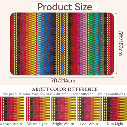 Mexican Ethnic Rug for Living Room 5x7,Boho Rainbow Stripes Machine Washable Area Rug Soft Stain Resistant Floor Large Carpet for Bedroom,Farmhouse,Dining Room,Kids Playroom