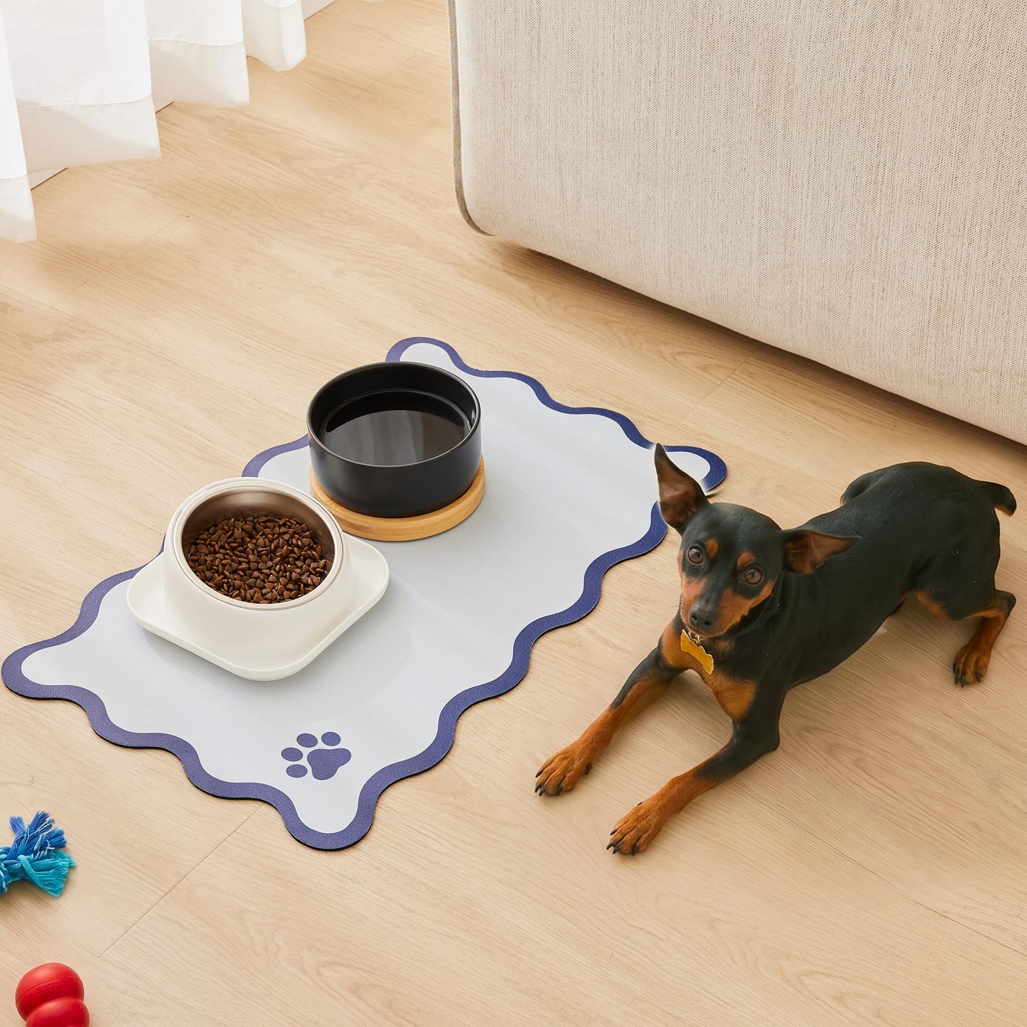 Ralxion Scalloped Dog Feeding Mat, Absorbent Mats for Dog Food and Water Bowl, Dispenser, Feeder, Trendy Cute Aesthetic Pet Placemat for Dogs, Cats, Puppy Accessories Navy Blue, 12" x 19"