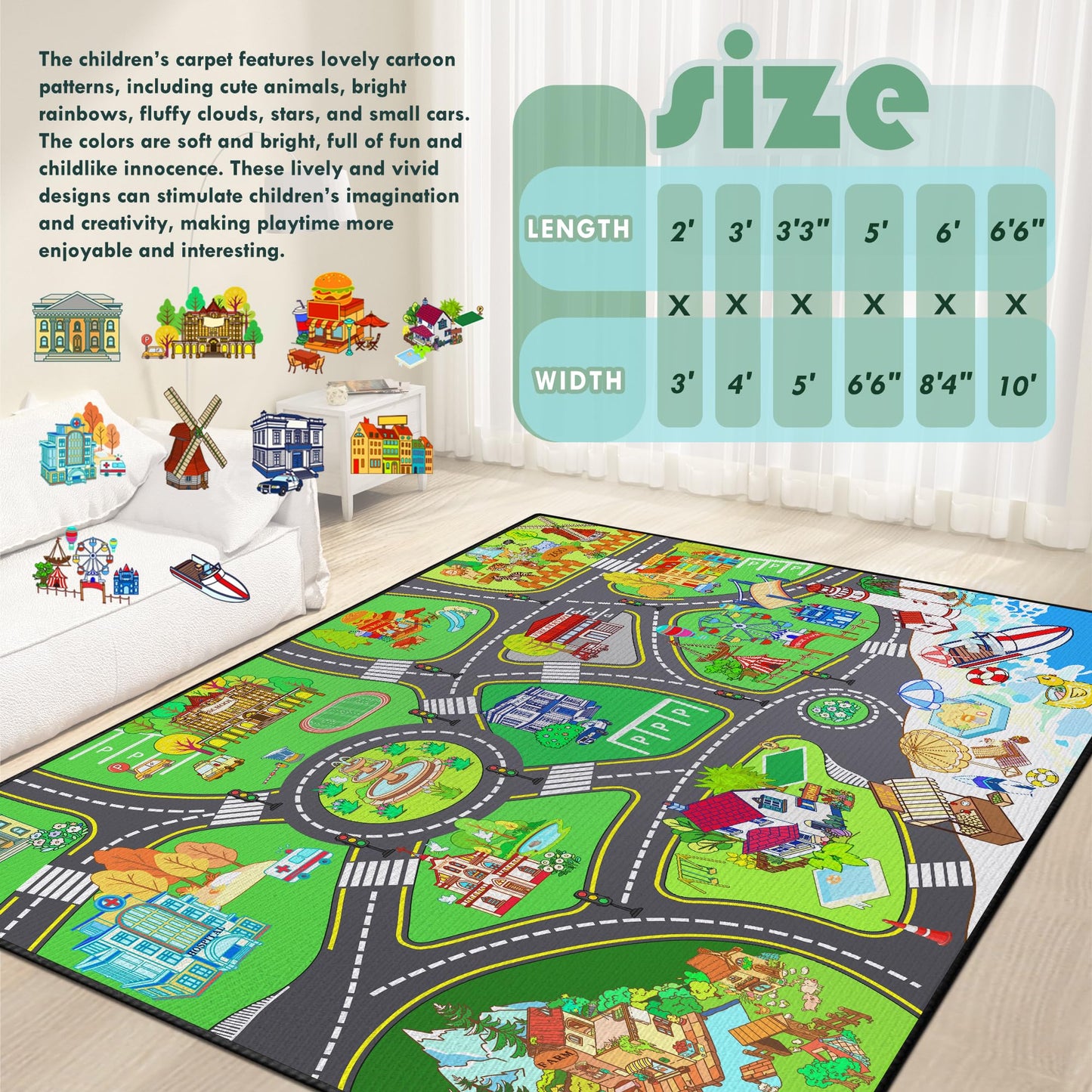 Didswuit Play Rug for Playroom 59"x39", Kids Car Mat Town City Road Map Carpet, Fun Car Playmat Area Rugs Non-Slip Washable for Bedroom