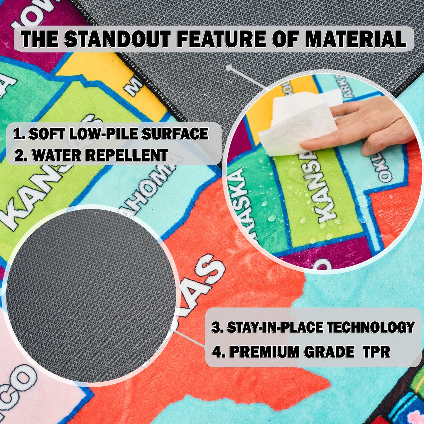 Kids USA Map Educational Rug 3x5 ft New Material, United States Learning Play Mat for Children, Non Slip Washable Colorful Geography Map Carpet for Playroom Classroom Bedroom