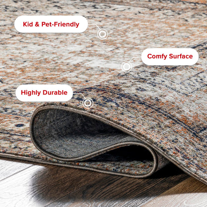 Nuloom Fringed Performance Charvi Beige/Ivory, 10' x 13' Distressed Medallion, Soft and Cozy, High Traffic, Stain Resistant, Easy Clean, Durable Area Rug for Bedroom, Living Room, Dining, Foyer