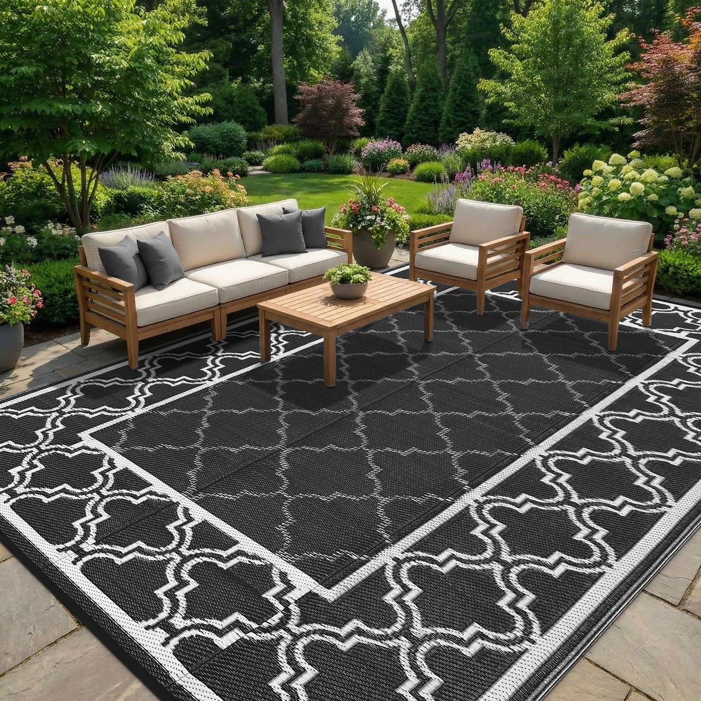 Garvee Reversible Outdoor Rug 5x8, Waterproof Outdoor Plastic Straw Rug with Interlacing Pattern, RV Mat for Picnics, Patio, Camping, Balcony, Deck, Backyard, Porch