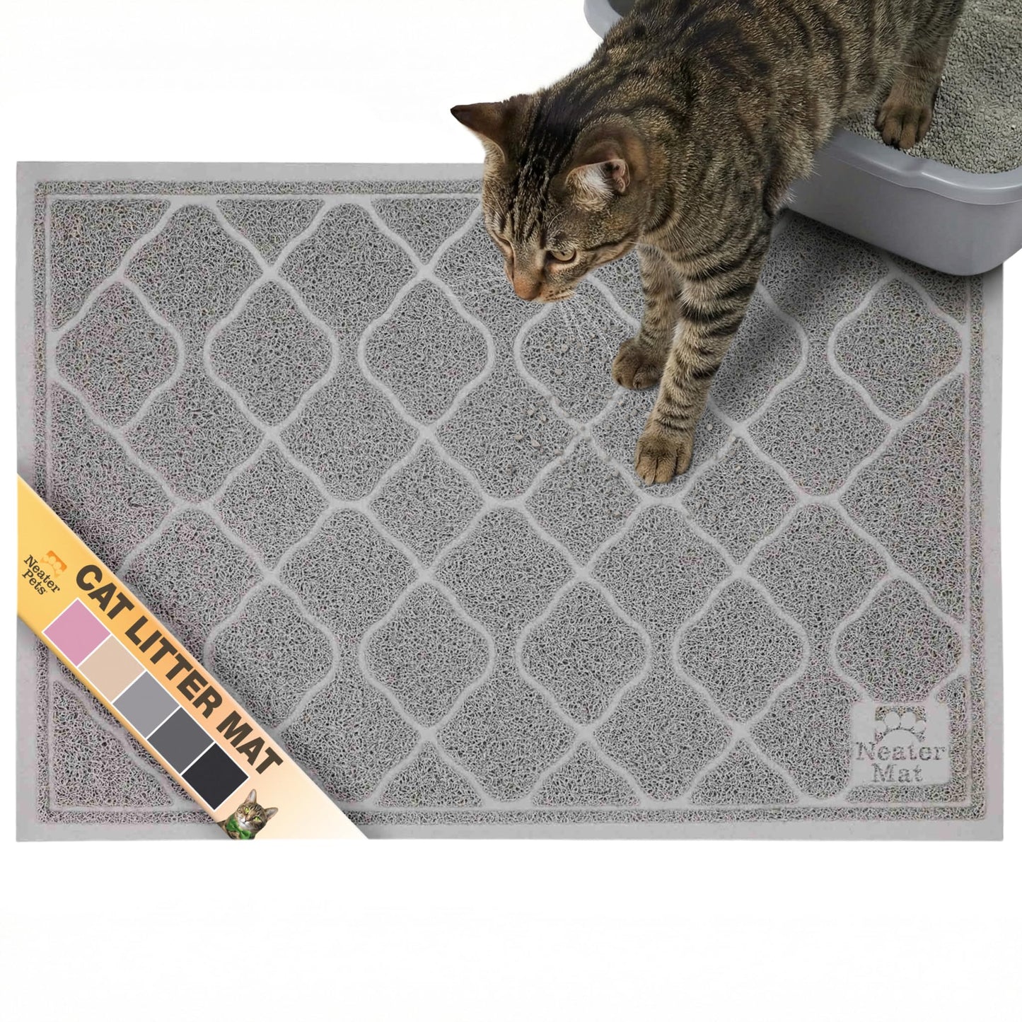 Neater Pets Neater Mat Cat Litter Mat, Thick & Durable Cat Mat for Litter Box, Trapper Pad Catches Mess to Protect Indoor Floors, Soft on Kitty Paws, Anti-Skid Grip Backing, Easy to Clean, Grey