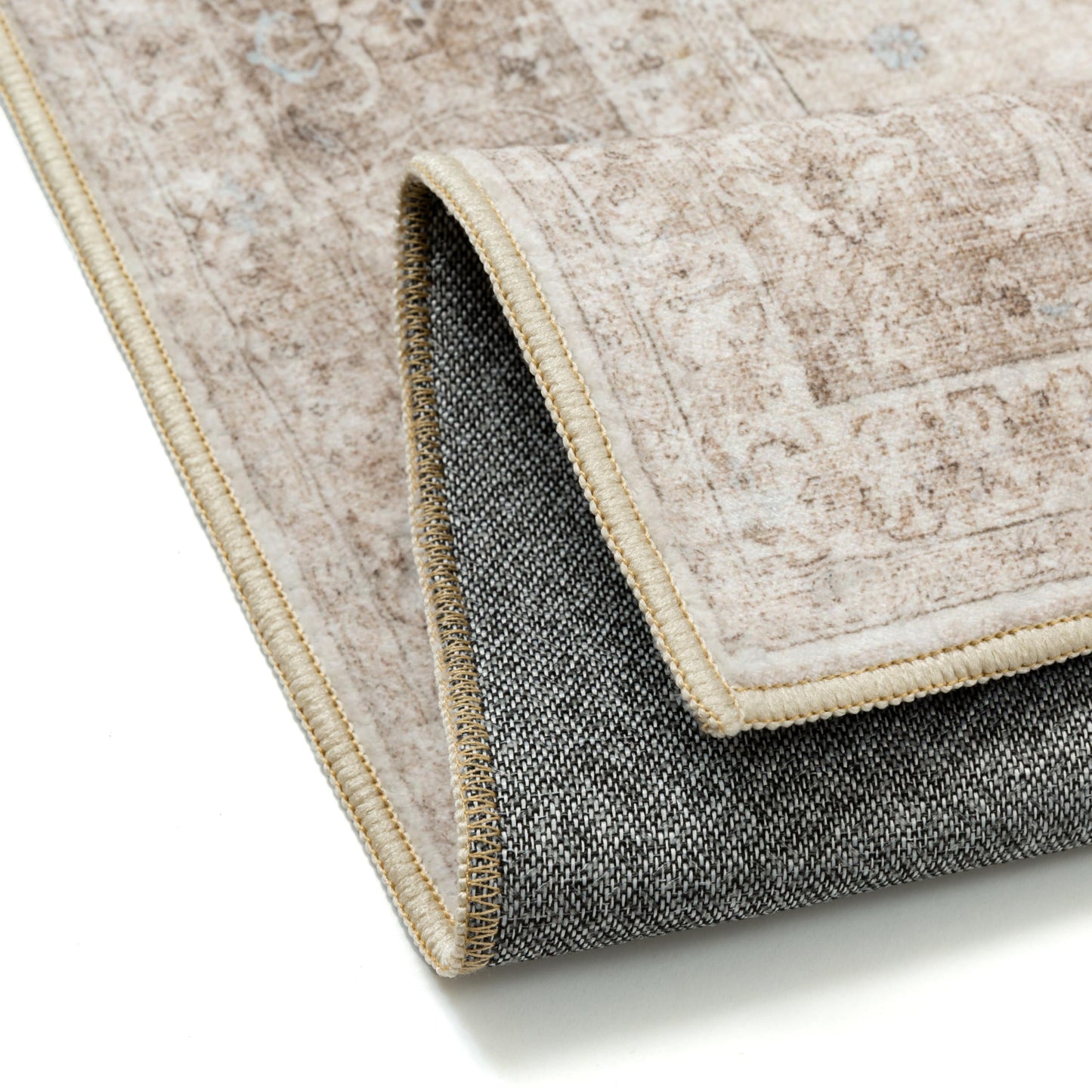 PureCozy Beige 2x6 Runner Rug Washable Hallway Vintage Carpet Low Pile Non Slip Distressed Soft Traditional Retro Oriental Long Accent Throw Rug for Kitchen Bedroom Laundry Bathroom Dining Room