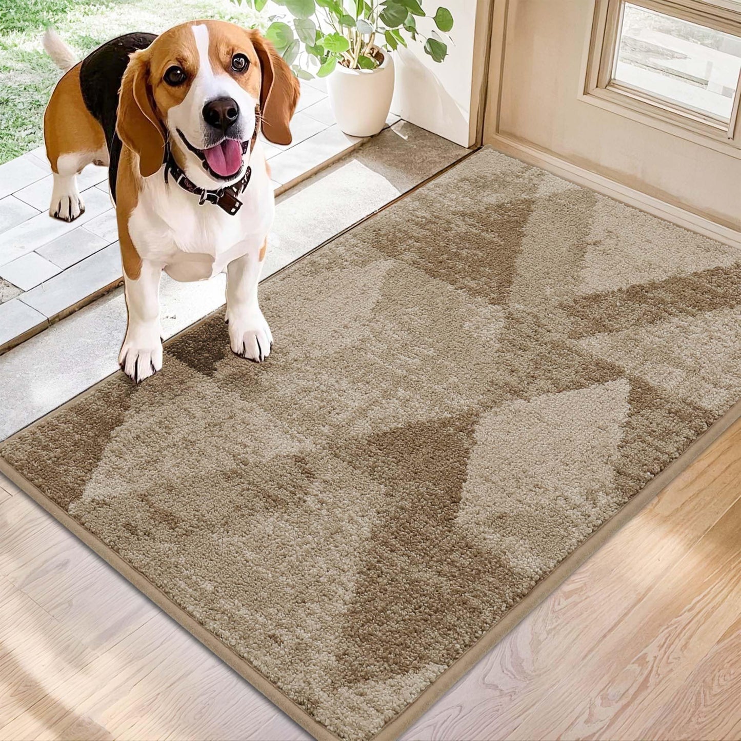 COSY HOMEER Entryway Rugs Doormat 20"x32", Non-Slip Absorbent Polyester, Washable Rugs for Front Door, Dirty Paws & High Traffic Areas, Beige