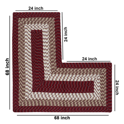 Better Trends Braided-Rugs, Alpine Braid Collection - Durable, Spot Clean, Reversible Indoor Utility-Rug, 100% Polypropylene-Rugs, Vibrant Color, 24" x 68" x 68" L-Shape-Rugs, Burgundy Stripe