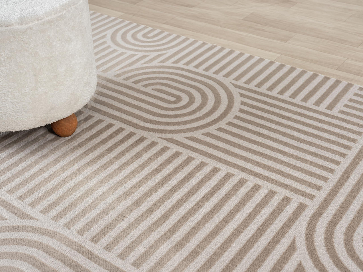 RUGGERRUGS Annabel Modern Geometric Area Rug for Living Room, 4x6 Contemporary Arched Linear Beige Neutral Rug, Stain Resistant Non-Shedding Carpet for Bedroom, Dining Room or Kitchen (4' x 6', Beige)