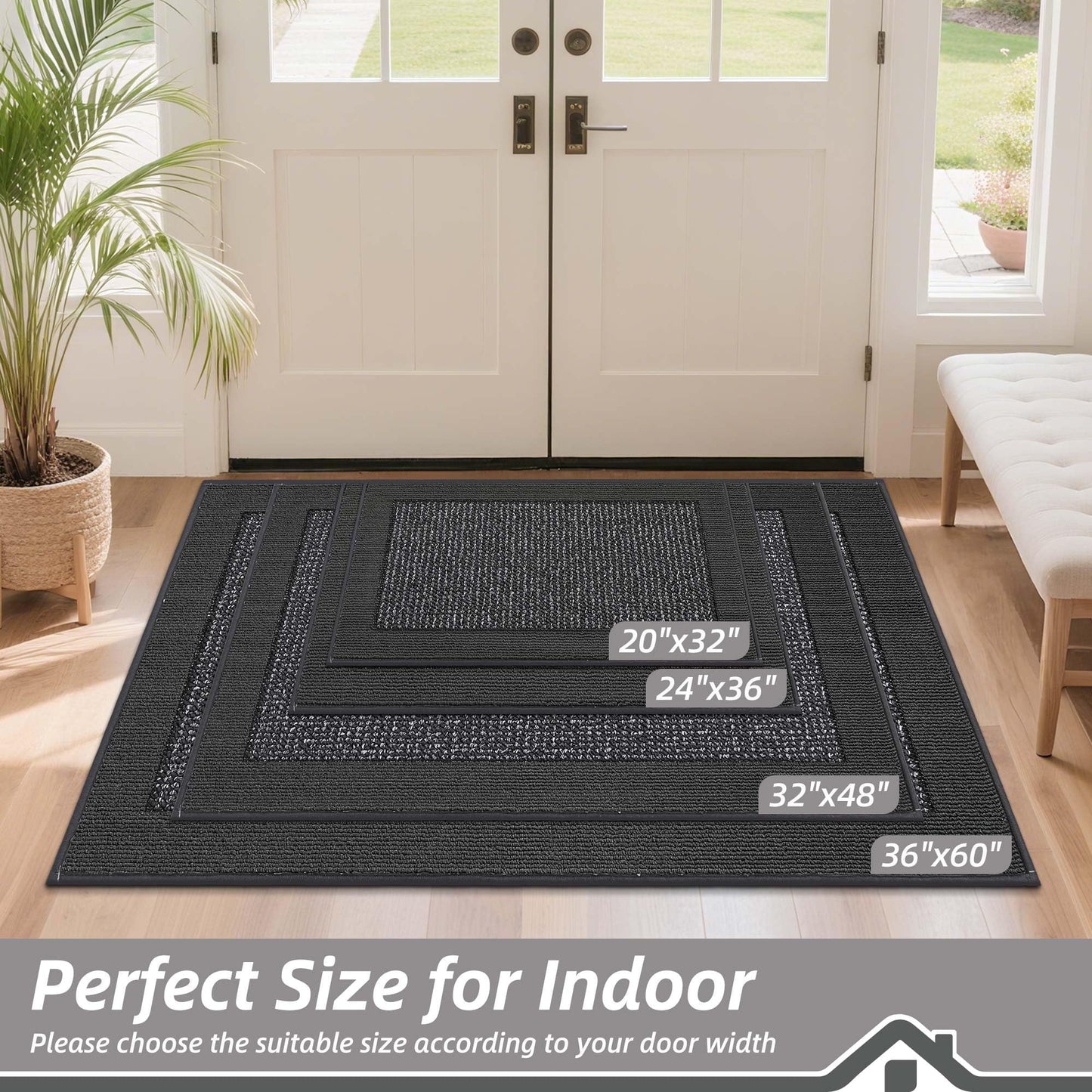 BEQHAUSE Indoor Door Mat 32" x 48", Dirt Trapper Door Mats Non-Slip Entryway Rugs Washable, Trap Dirt Absorbent Welcome Mat, Low Profile Floor Mats for Front Back Door and Entryway, Charcoal