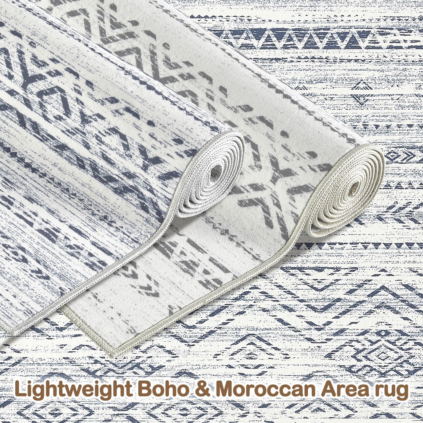 Tortania Area Rug Living Room Rugs- 10x14 Washable Large Soft Neutral Boho Moroccan Bohemian Farmhouse Rug Indoor Floor Carpet for Bedroom Under Dining Table Home Office Decor - Dark Blue