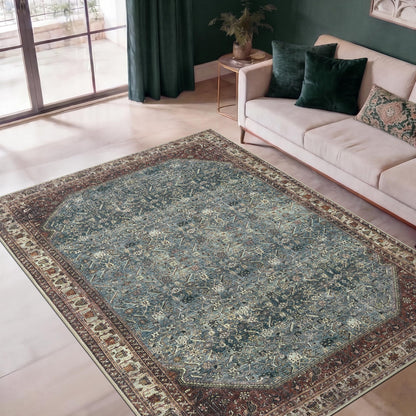 Keen Home Design 5x7 Rug - Machine Washable Area Rug with Non-Slip Backing, Ideal for Living Room, Dining Room, Bedroom - Vintage, Easy Clean, Durable, Low Pile Rug - (5' x 7')