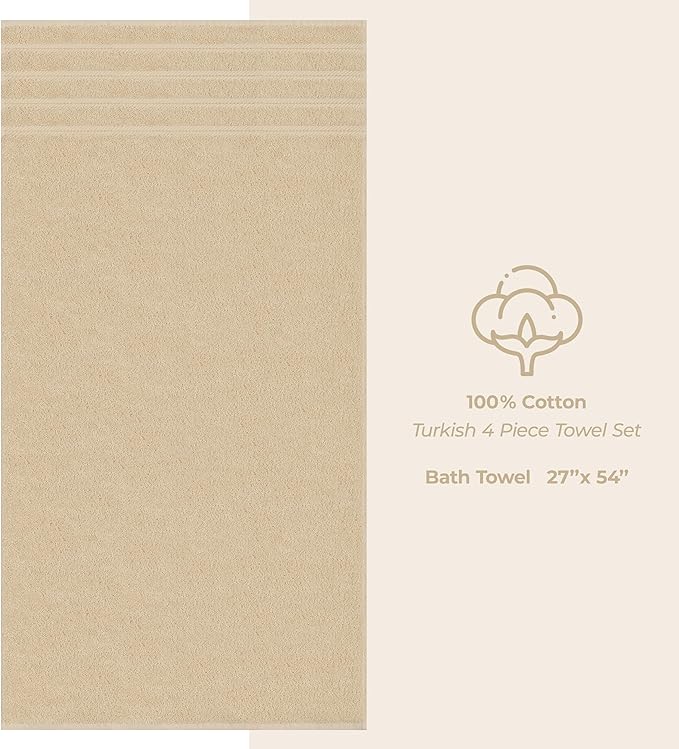 American Soft Linen Luxury 4 Piece Bath Towel Set, 600 GSM 100% Cotton Turkish