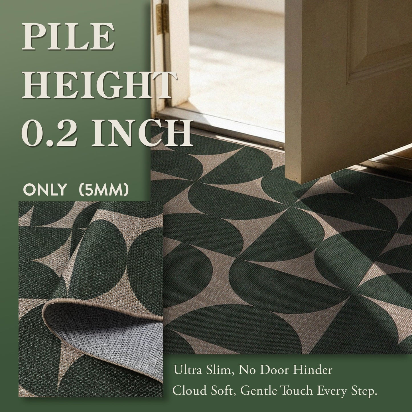 Lahome Green Semi Circle Easy Jute Rug, 3x5 Washable Outdoor Rug for Entryway, Non Slip Non Shedding Floor Carpet for Indoor Entrance Patio Front Door Porch Living Room