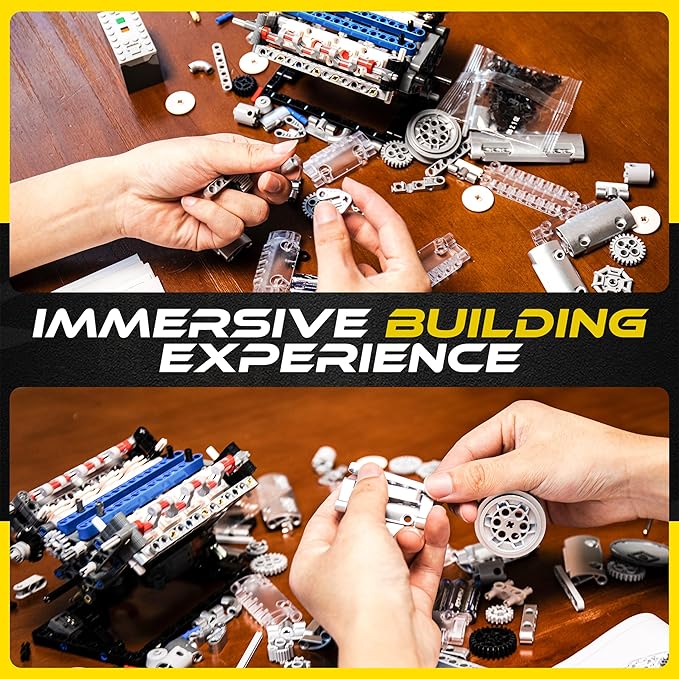 V8 Engine Model Kit for Teens &amp Adults - Build Your Own Mini V8 Engine Kit with Visible Combustion Engine That Works Functional DIY Engineering STEM Kit w/ 535 Pieces for Ages 14+