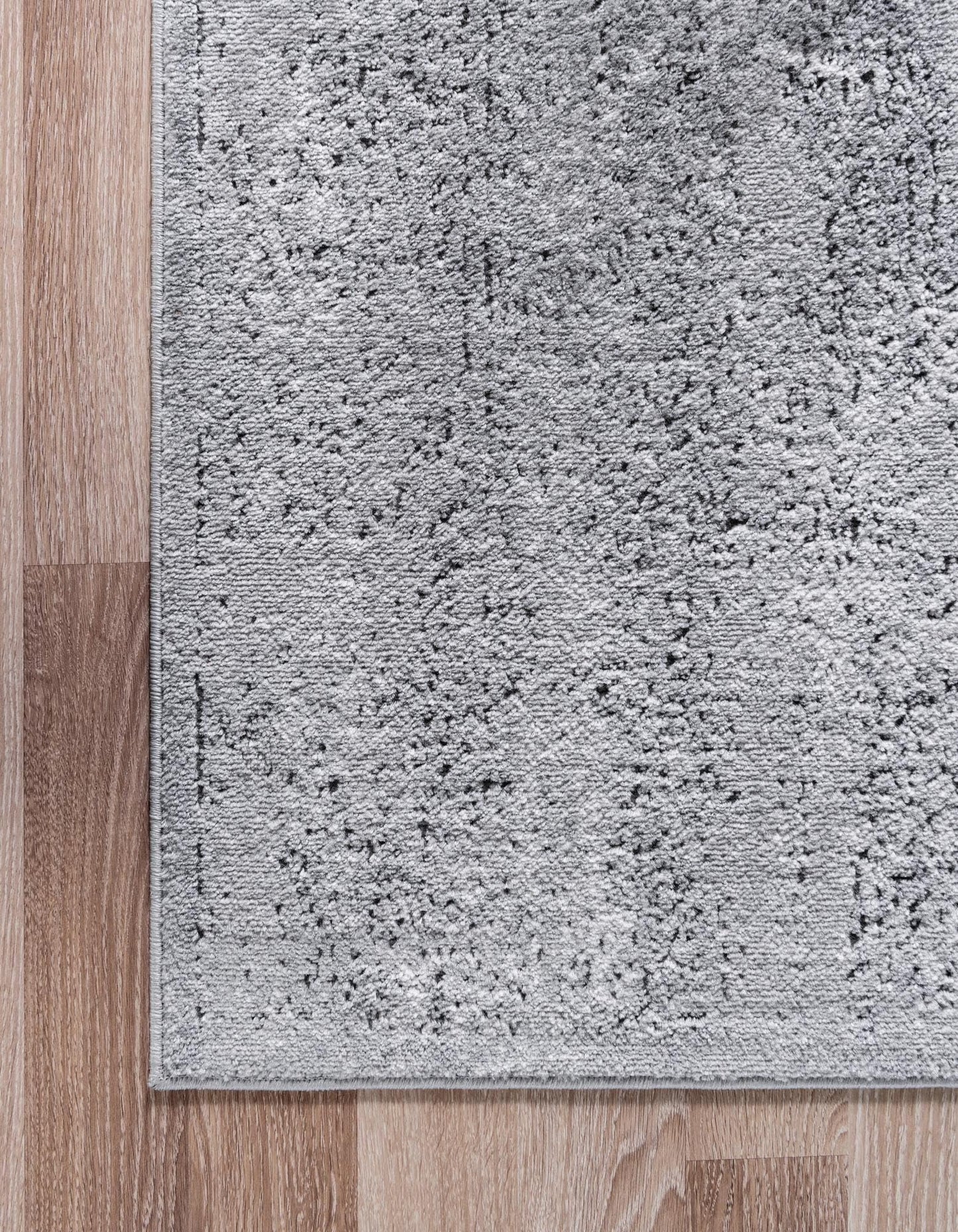Rugs.com - Oregon Collection Rug – 7 Ft Runner Gray Stain-Resistant Runner – Farmhouse Medallion Style for Hallways and Entryways