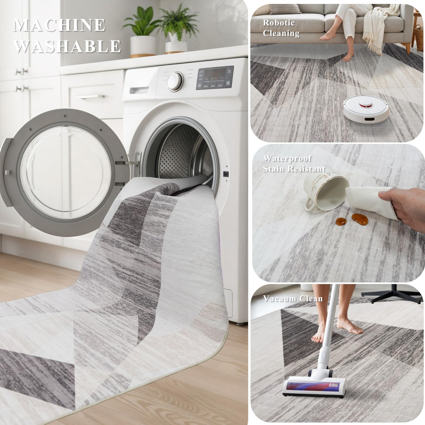 TOPRUUG 6x9 Washable Area Rug: Modern Geometric Soft Low Pile Thin Carpet for Living Room Bedroom Dinning Room Office Non-Slip & Stain Resistance Rug for High Traffic Area (Grey Cream Beige, 6x9)