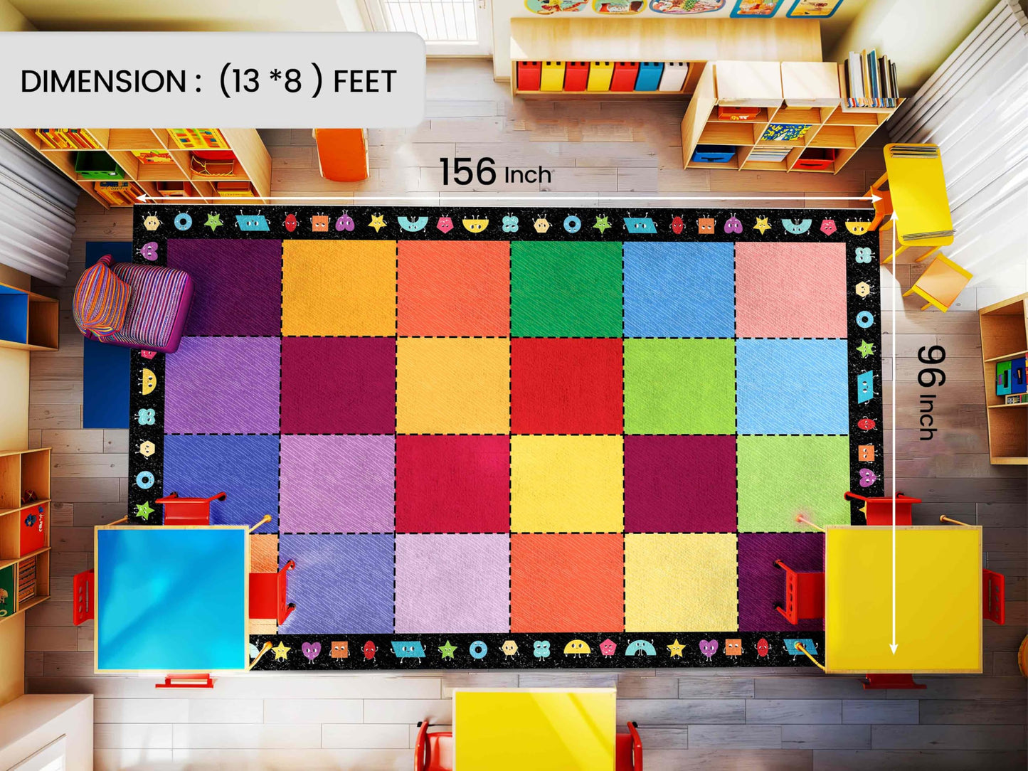 OLEEK Large Classroom Rug Elementary 8x13 - (Washable) Classroom Rugs for Kids Room - Classroom Carpet Elementary - Kids playroom Rug 8 x 13 - Preschool Rugs for Classroom - Schoolgirl Classroom Decor
