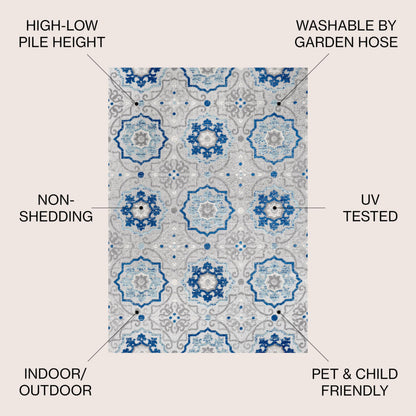 JONATHAN Y Mediterranean Medallion Indoor Outdoor Square Area Rug 5X5 Blue/Gray, Boho for Backyard, Patio, Porch, Easy-Cleaning, High Traffic, Pet-Friendly, Non-Shedding (AMC101A-5SQ)