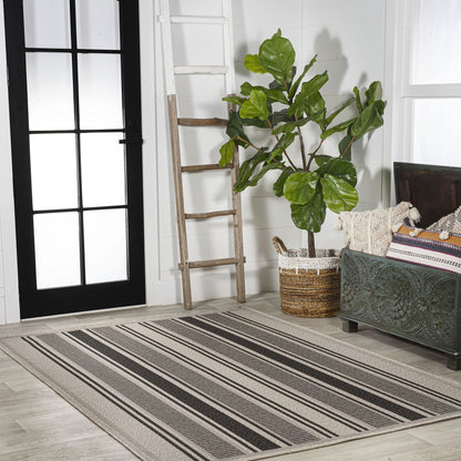 JONATHAN Y Double Stripe Indoor Outdoor Area Rug 5X8 Black/Beige, Haynes Modern for Backyard, Patio, Porch, Easy-Cleaning, High Traffic, Pet-Friendly, Non-Shedding (SMB202D-5)