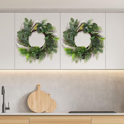 Sweet Anne Eucalyptus Wreath Set - Two 22-Inch Artificial Spring, Summer, or Fall Wreaths for Home Decor - Indoor Decor by Pure Garden