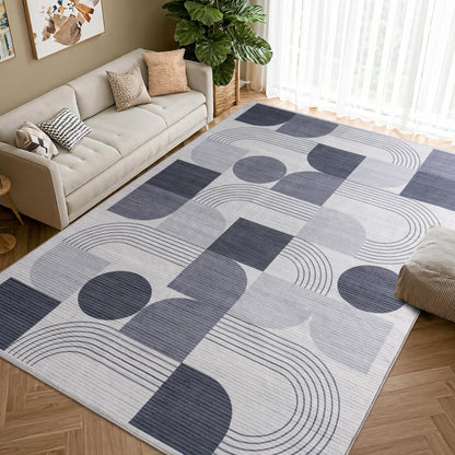 QDUIDU Large Machine Washable 4x6 Area Rug, Soft Modern Geometric Abstract Grey Rugs for Bedroom Living Room, Non-Shedding Faux Wool Indoor Throw Floor Carpet for Office Entryway Dining Room Decor