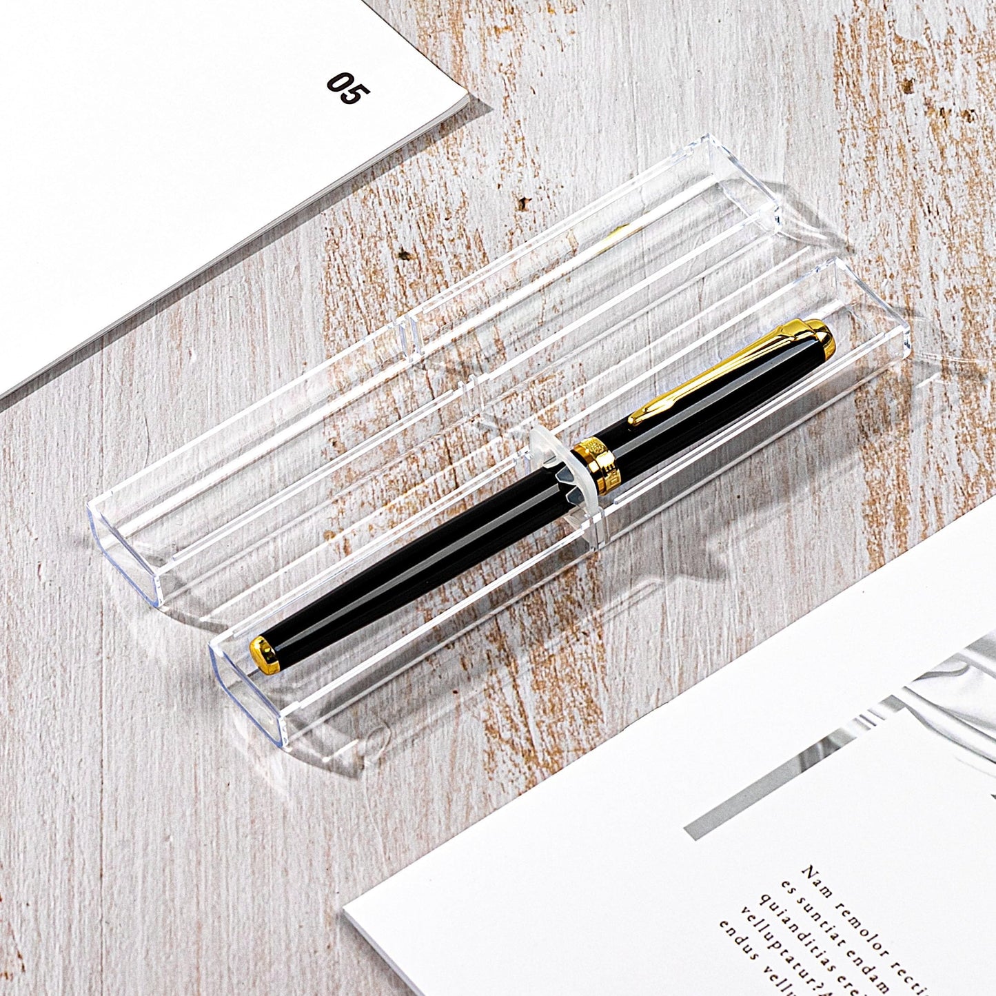 Lesnala 20Pcs Acrylic Clear Pen Gift Box Plastic Single Bulk Reusable Ballpoint Storage Display Case for Student School Office Supply Souvenir Present Packaging