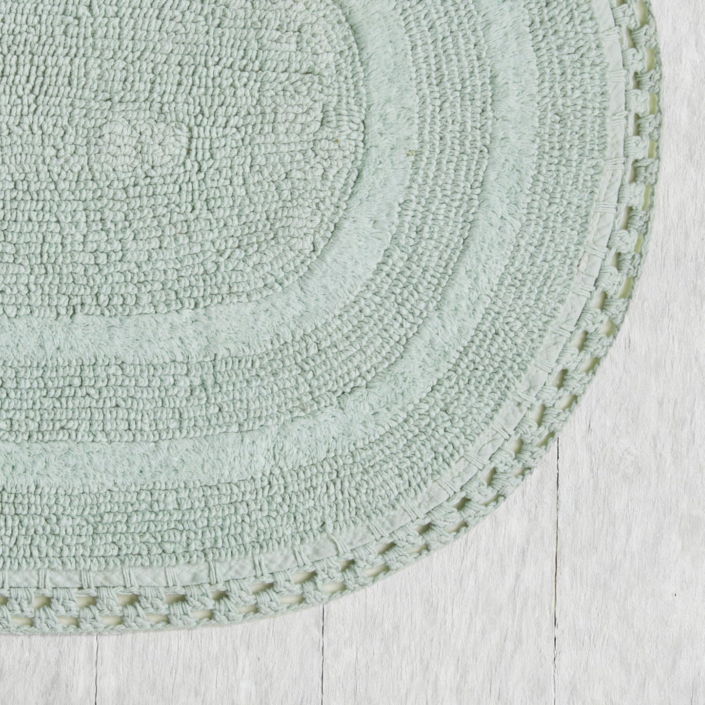 Laura Ashley Camilla 100% Cotton Oval Bath Mat with Crochet Border, Soft & Absorbent, Light Green 21" x 34" Bathroom Rug