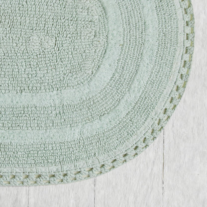 Laura Ashley Camilla 100% Cotton Oval Bath Mat with Crochet Border, Soft & Absorbent, Light Green 21" x 34" Bathroom Rug