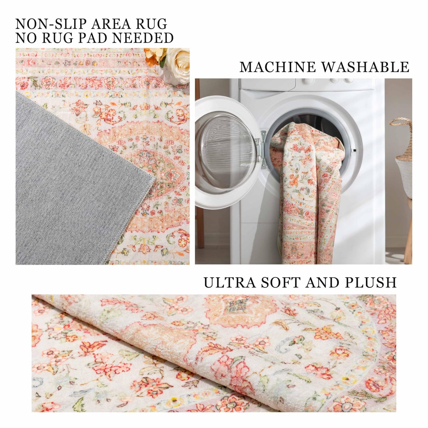 Castage Round Area Rugs 5ft Washable,Pink Rug for Living Room Bedroom