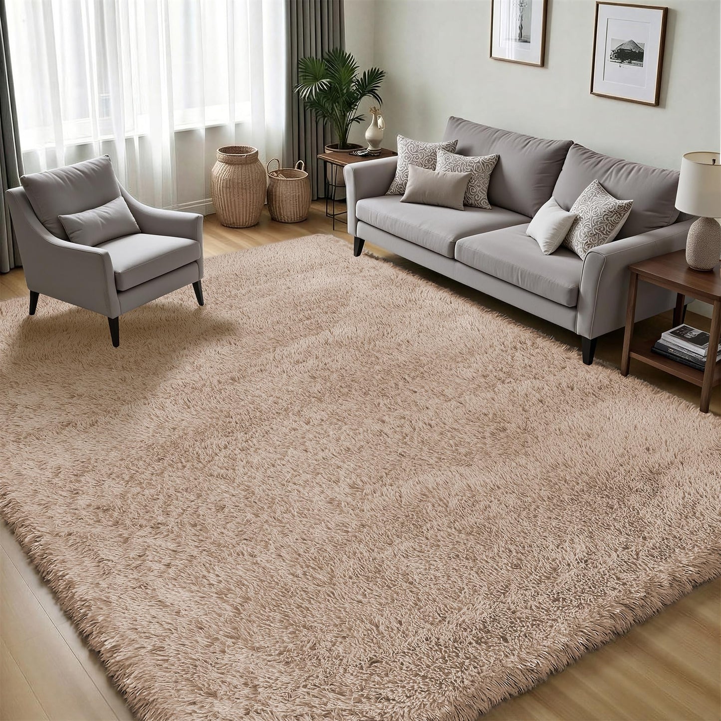 Area Rug for Living Room Bedroom: 4x6 Camel Soft Fluffy Shag Upgrade Non-Slip High Pile Carpet Large Fuzzy Plush Indoor Floor Decor Shaggy Rug for Kid Boys Girls Dorms Playroom Nursery Modern Home