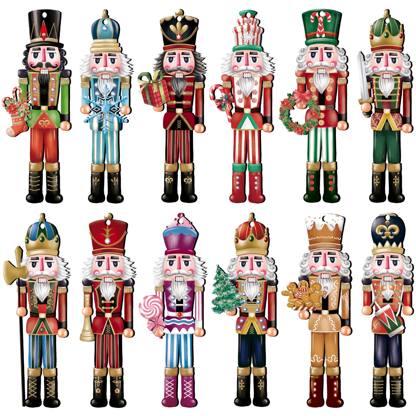 24 Pieces Christmas Nutcracker Wooden Ornaments, Wood Hanging Decoration Set for Christmas Tree Hanging 2D Printed Wood Crafts Holiday Decor Xmas Party Supplies (Xmas-Nutcracker-A)