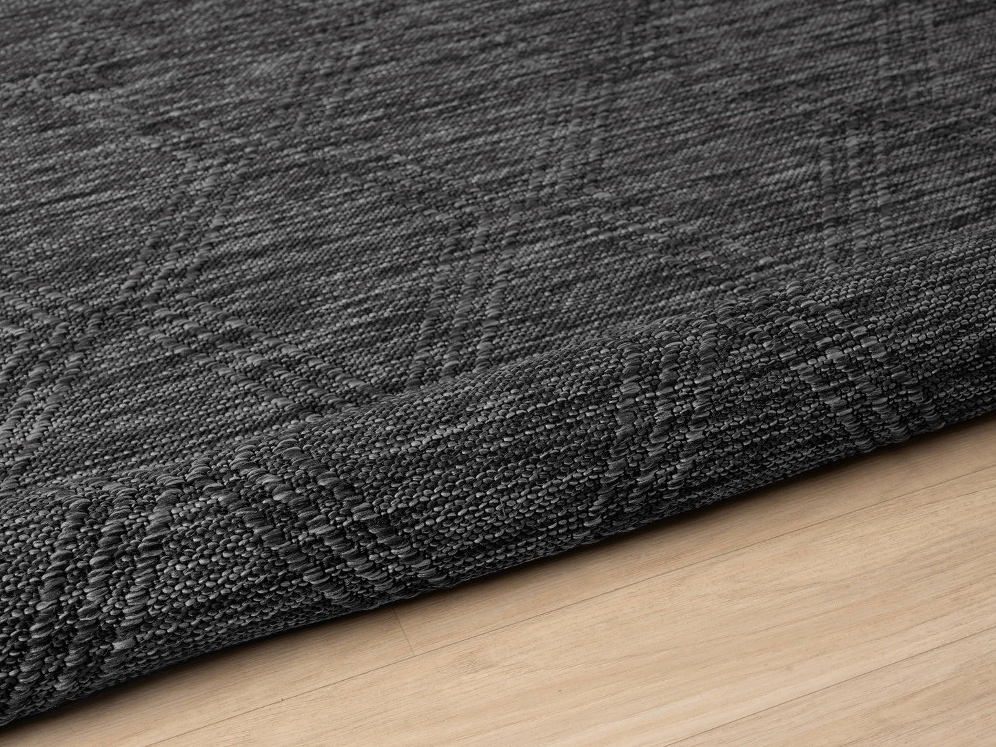 RUGGERRUGS Darla Textured Foldable Indoor Outdoor Rug, 8x10, Weather Resistant, Easy Clean, Lightweight Contemporary Geometric Patio Carpet for Porch, Deck, Living Room (8' x 10', Charcoal)
