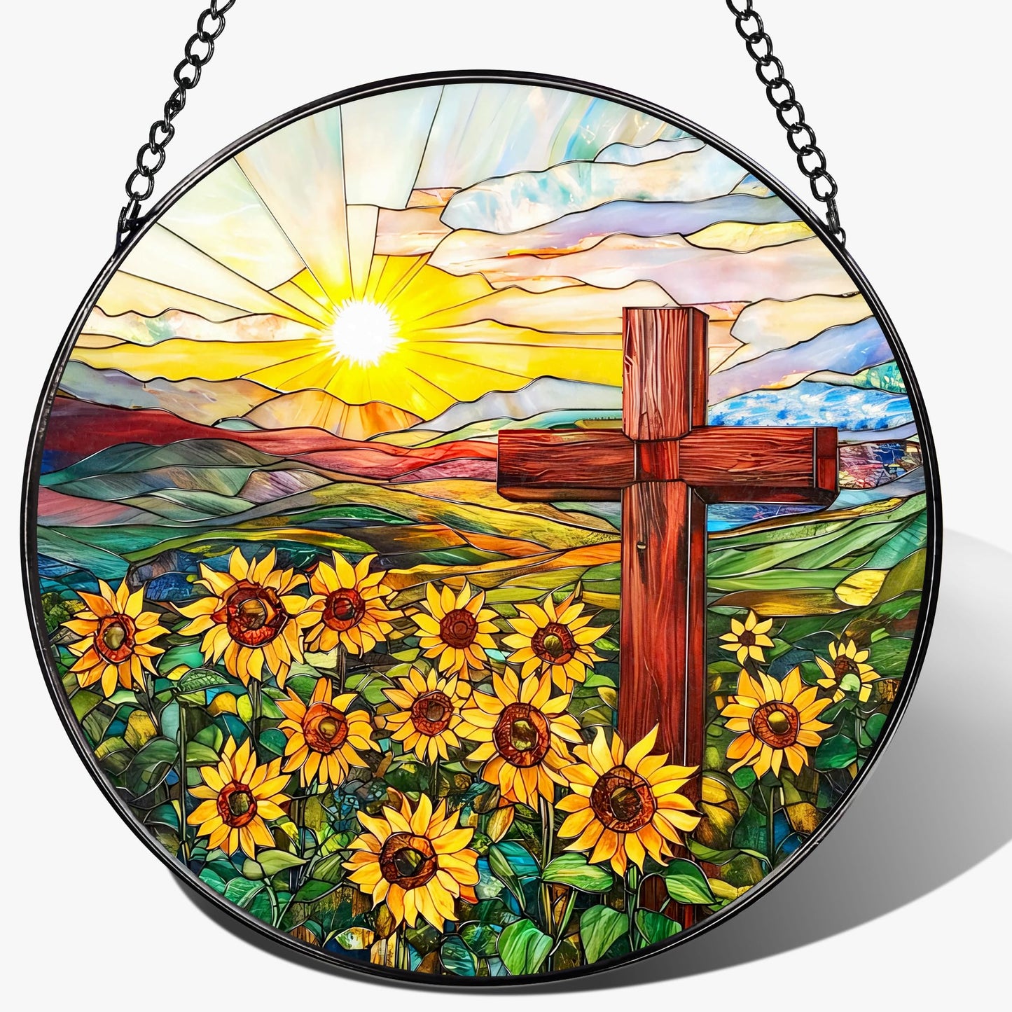 Cross Stained Glass Sun Catcher, Stained Glass Window Hanging, 8 Inch Suncatchers for Windows, Window Hanging Ornament, Easter Faith Home Decor, Cross Gifts, Gift for Religious, Christian Gifts
