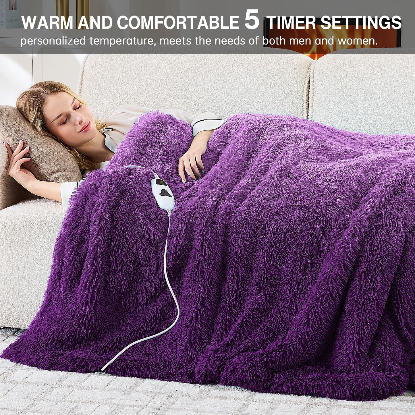Heated Electric Blanket Throw,Warm Winter Birthday Gifts for Women Her Grandma-Faux Fur with Soft Sherpa,10 Heat Settings,5 Time Settings with Fast Heating, 50x60, Rainbow
