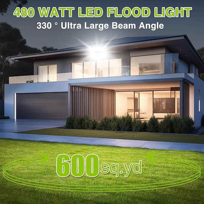 STASUN LED Flood Light Outdoor, Max Series 480W 48000lm 6000K Daylight IP66 Waterproof, Commercial Parking Lot Light,3 Heads for Yard Street Stadium House Floodlight Security Lights for Outdoor Area