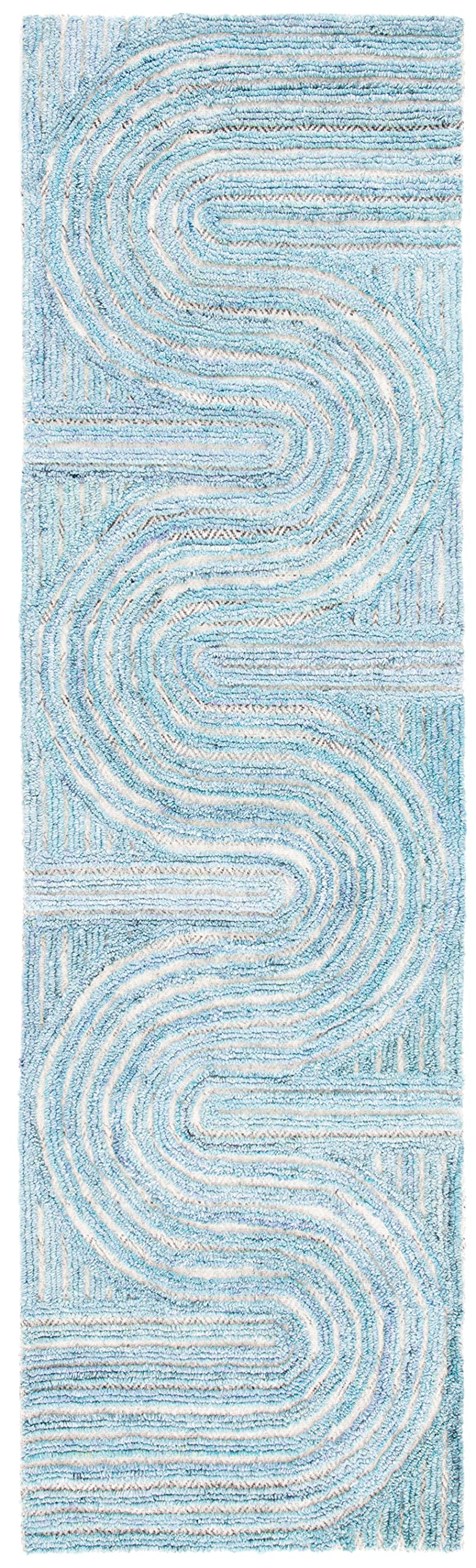 SAFAVIEH South Hampton Collection Runner Rug - 2'3" x 8', Blue, Handmade Abstract Wool, Ideal for High Traffic Areas in Living Room, Bedroom (SHA301M)