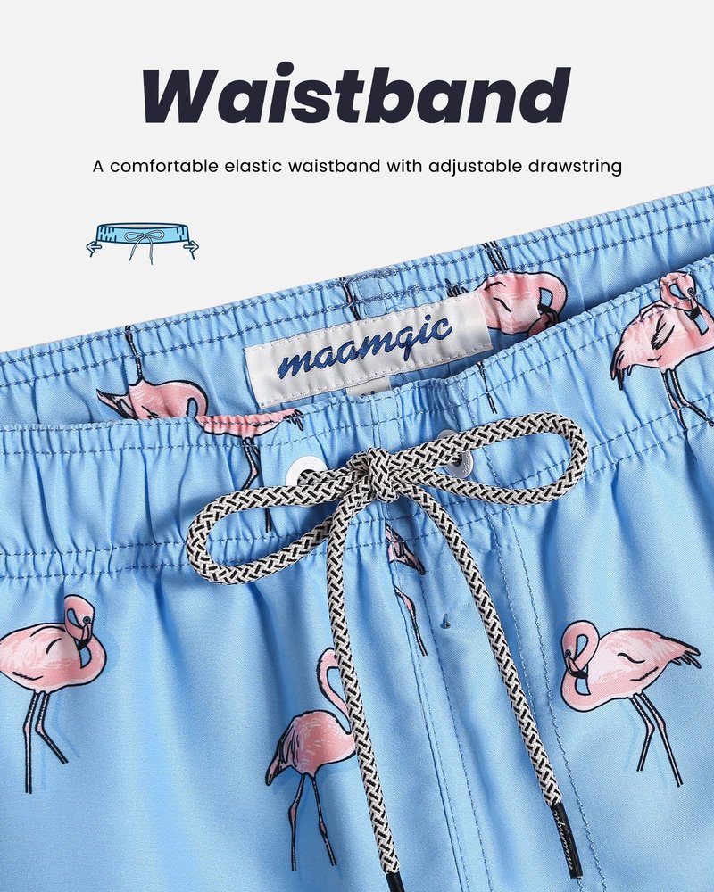 maamgic Mens Swim Trunks Quick Dry Swim Shorts with Mesh Lining Funny Swimwear Bathing Suits 7inch Flamingo Blue XX-Large