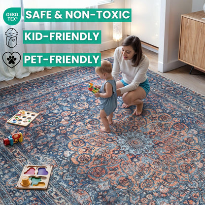 Bloom Rugs Washable Non-Slip 3' x 5' Rug - Multicolor Traditional Medallion Area Rug for Living Room, Bedroom, Dining Room, and Kitchen - Exact Size: 3' x 5'