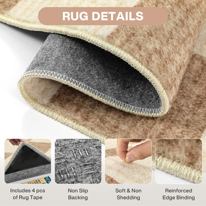 Tribesigns Checkered Washable 8x10 Area Rugs for Living Room, Soft Non-Slip Brown Bedroom Dining Room Rug, Geometric Neutral Printed Carpet for Playroom Home Decor, Oeko-Tex Certified