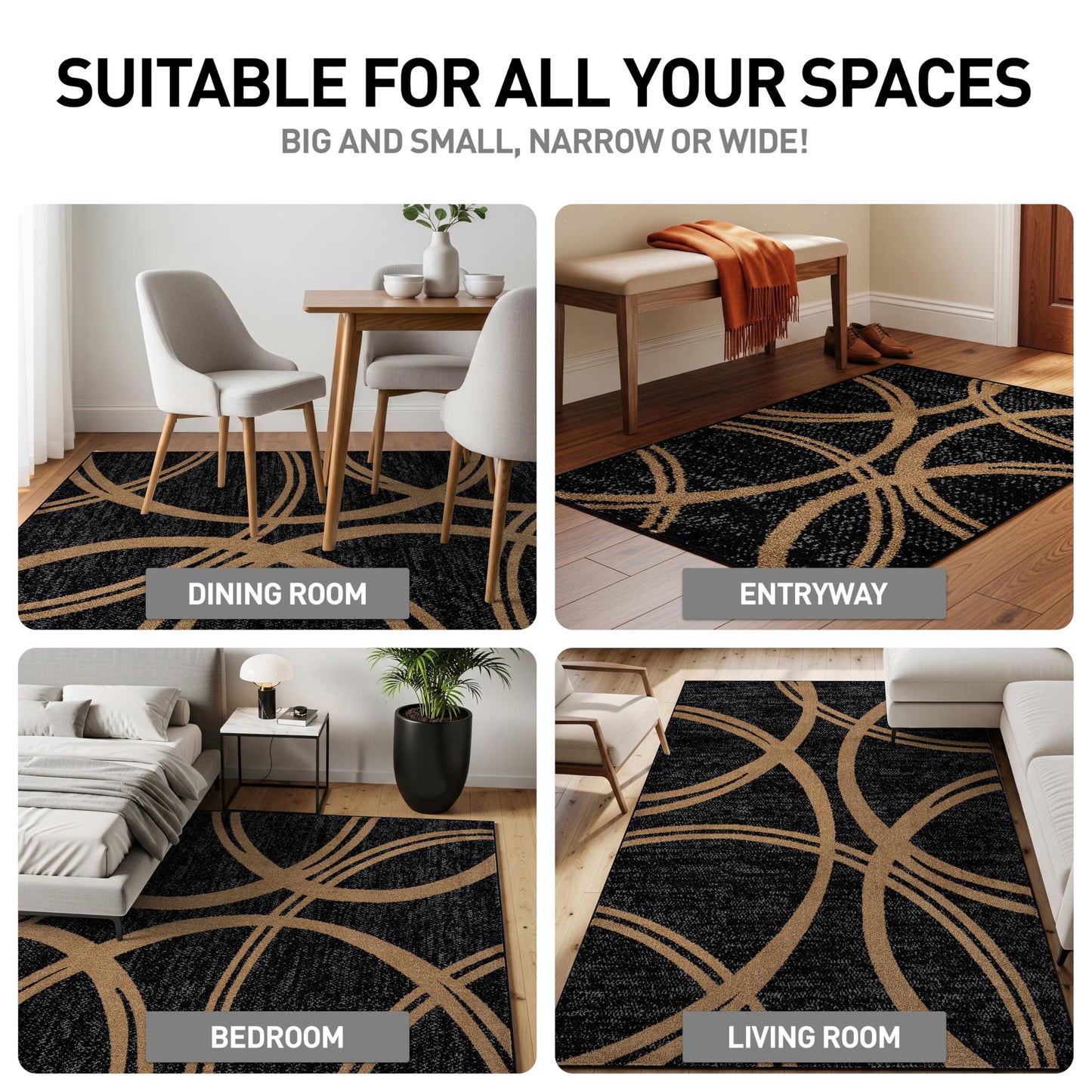 Rugshop Modern Wavy Circles Design Non-Shedding Area Rug, Carpet for Living Room, Dining Room, or Office,Grand Room,Open Spaces 5'3" x 7'3" Camel