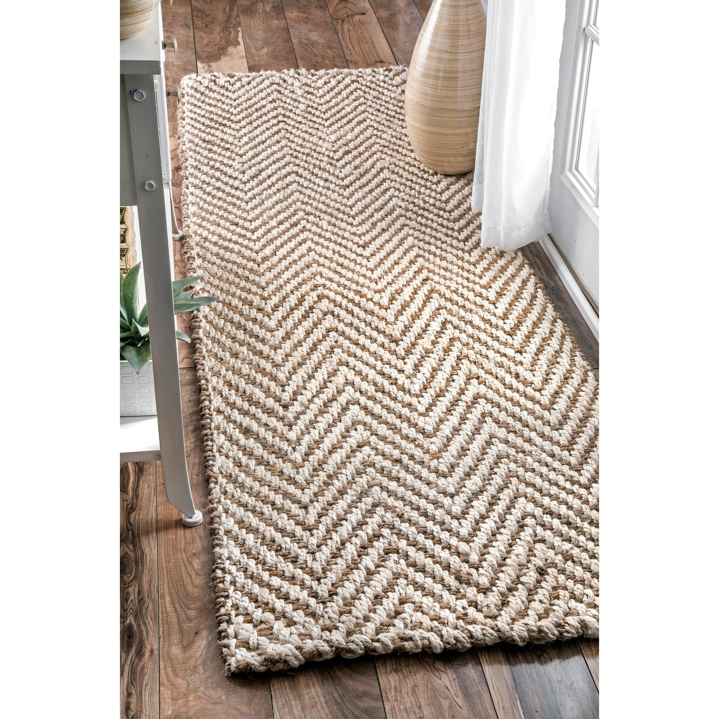 Nuloom Vania Off-White/Blue, 2'6" x 6', Hand Woven, Striped, Jute, Soft and Textured, High Traffic, Stain Resistant, Easy Clean, Durable Runner for Bedroom, Living Room, Dining, Den, Foyer, Entryway